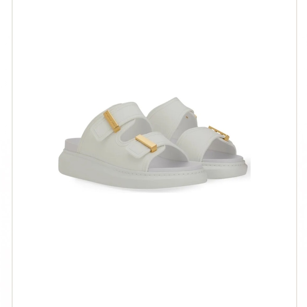 Alexander McQueen White Sandals with Gold Buckles Size 37‎